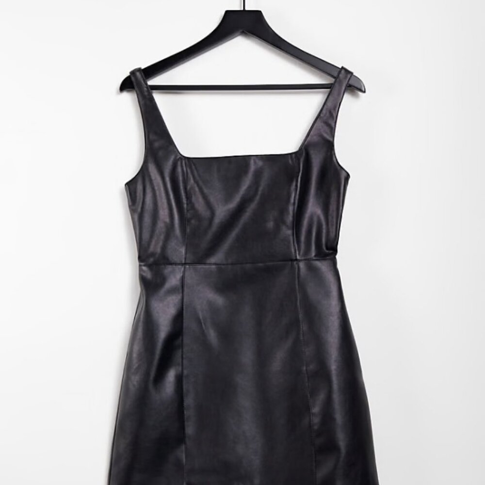 ASOS Design Square Neck Dress in Black PU